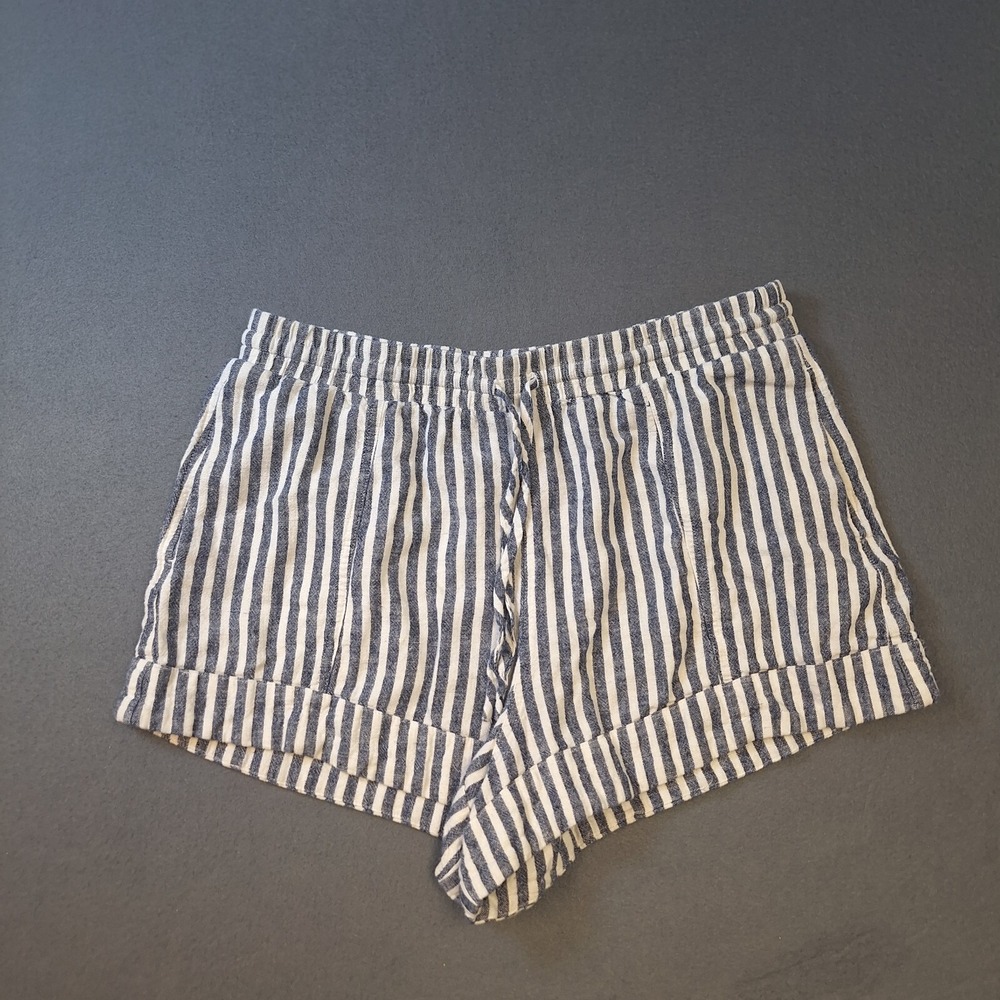 Universal Thread Pull On Shorts Striped Blue White Medium Rolled Cuff Drawstring